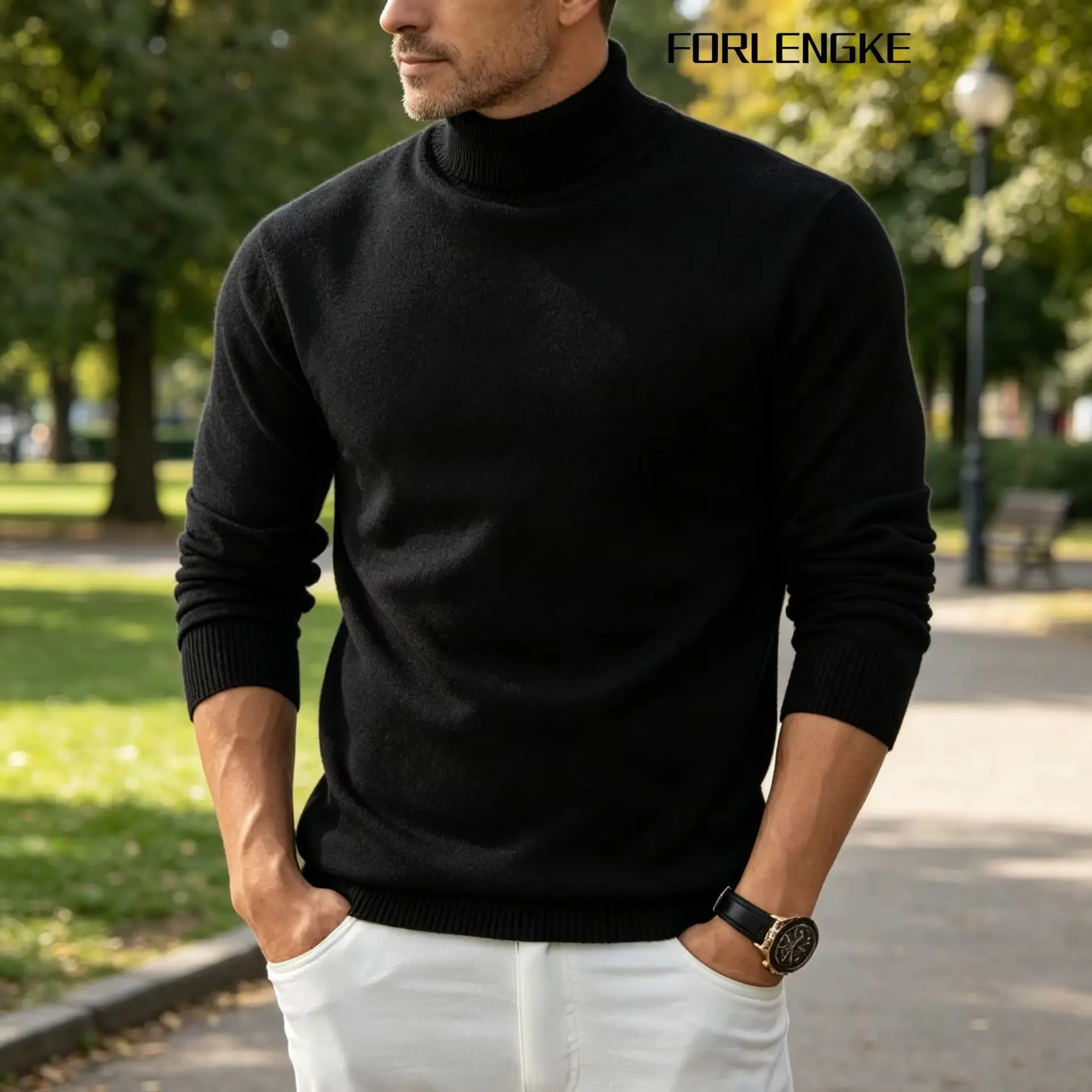 FORLENGKE Herren Business Casual Rollkragenpullover, Weicher Warmer Hautfreundlicher Langarm-Pullover für Herbst Winter Büro Alltag – Detail 9