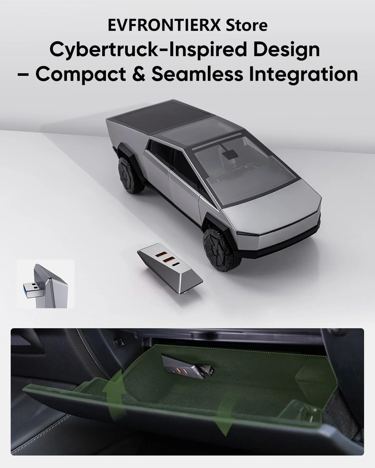 

Glovebox USB Hub for Tesla Model 3/Y 2021-2025 4 Ports Expansion USB 3.0 Data Transfer & Charging Type-C and USB Docking Station