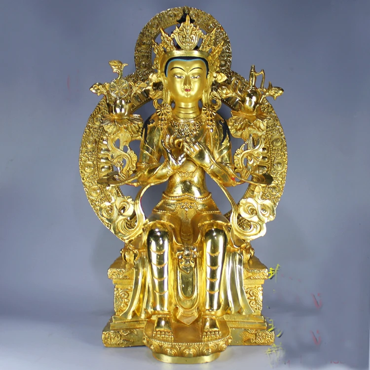 

46CM huge large # GOOD buddha Buddhist HOME Temple Nepal Buddhism gold gilding Maitreya Future lucky brass statue