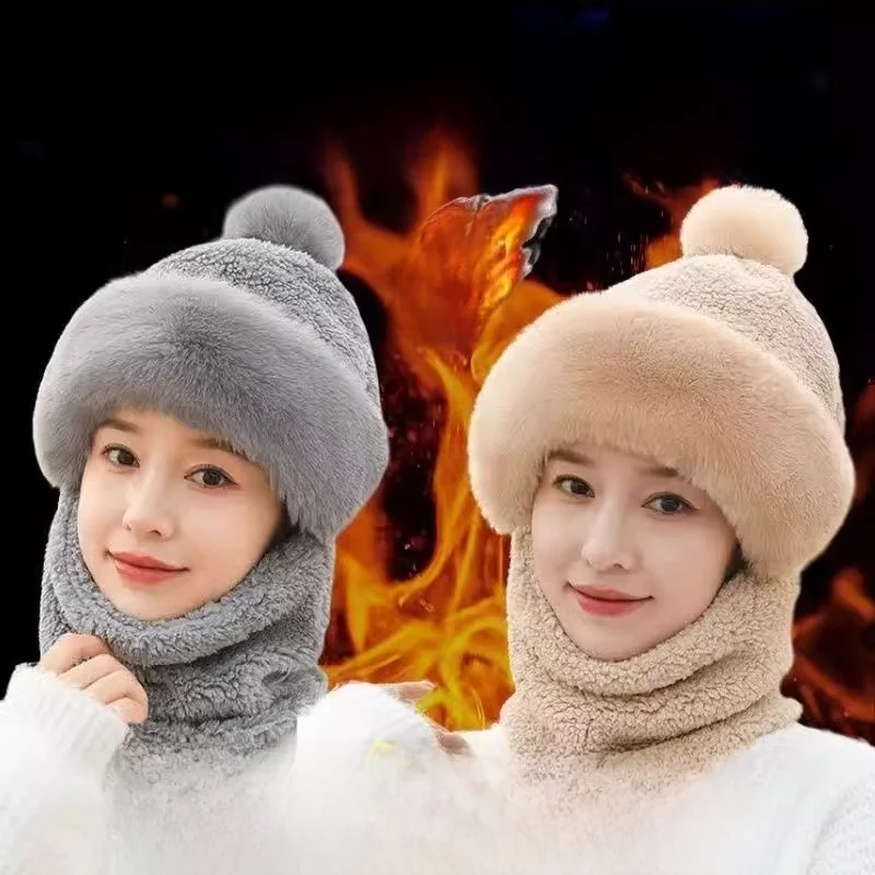 

Зимняя утепленная флисовая маска-балаклава с интегрированным шарфом и шапкой для женщин, для активного отдыха, велоспорта, ветрозащитная, теплая, для защиты шеи