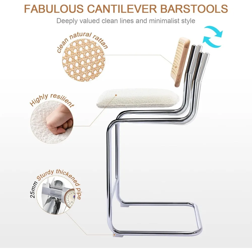 Barhocker 4er-Set, 26 ''Rattan Barhocker, freitragende Theken hocker, Bar stühle