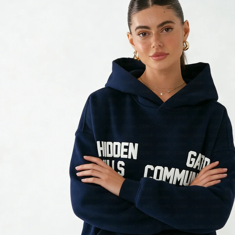 Jersey informal con capucha y estampado de letras de espuma holgada con personalidad de nicho, sudadera Unisex de moda para uso diario, moda gótica de calle alta