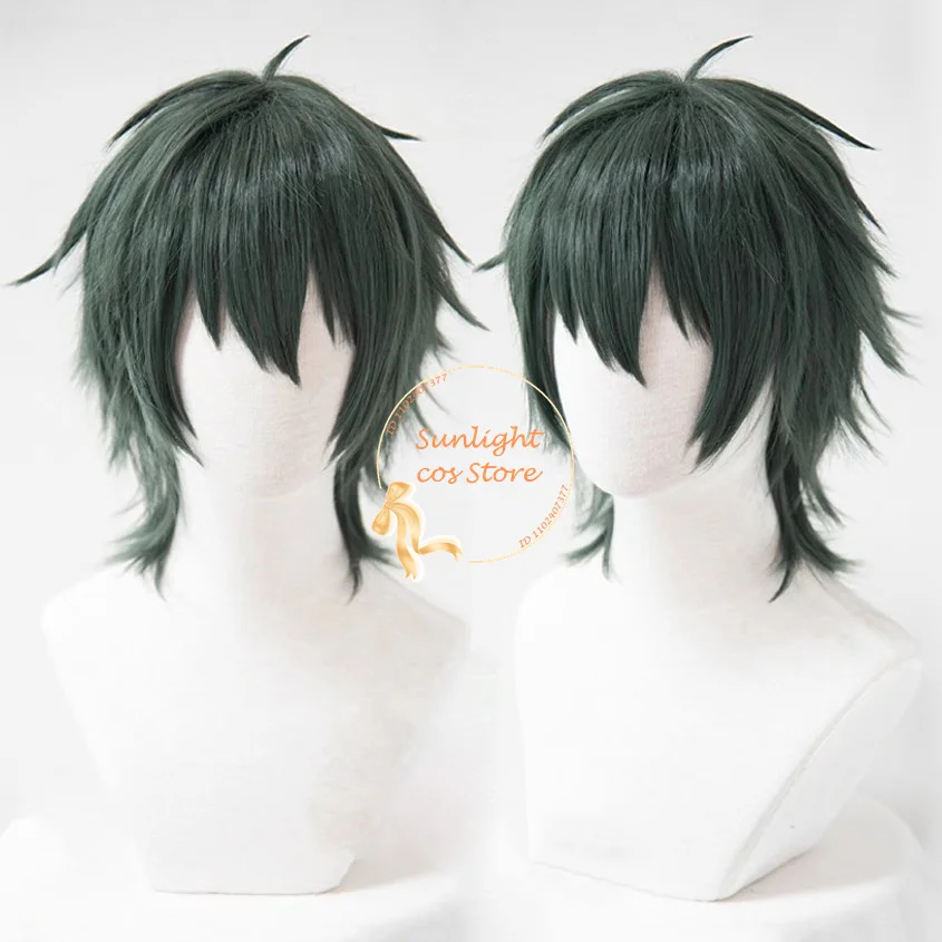 Perruque de Cosplay Vert Foncé, Cheveux Synthétiques, Degré de Chaleur, Jeu ES Valkyrie ata ka Kagehira ka, pour Homme et Femme, 30cm