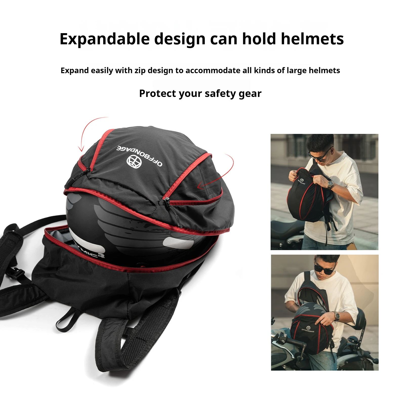 

OFFBONDAGE Foldable Helmet Bag Rainproof Backpack Large Capacity Suitable for Motorcycle Electric Vehicle Bicycle Full Helmet