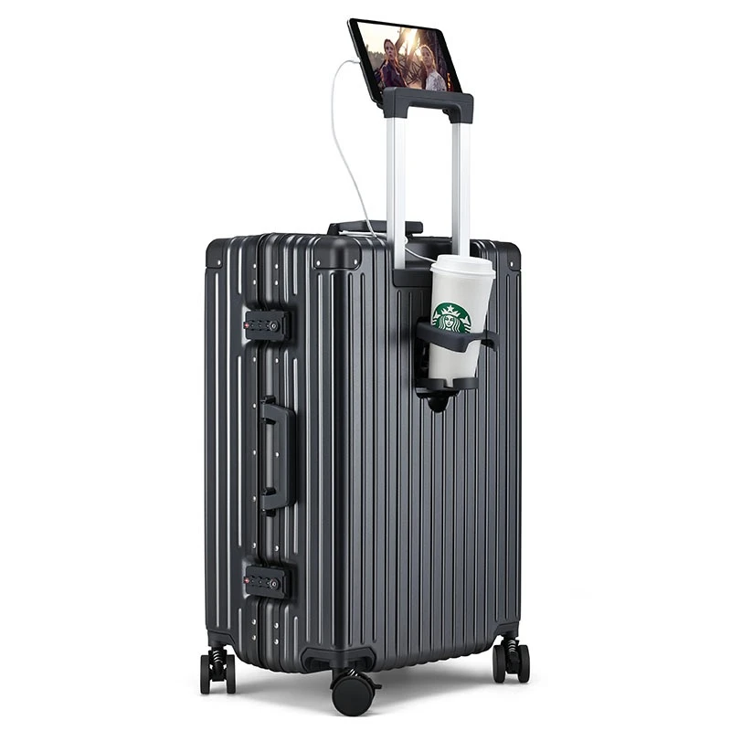 

Multifunctional suitcase Aluminum frame trolley case Leather Universal wheel New Password