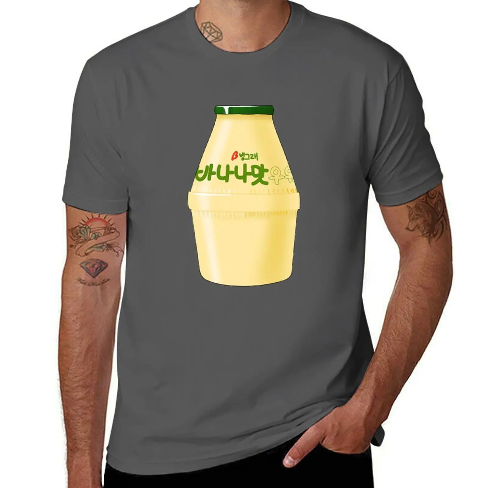 Camiseta coreana con estampado de leche de plátano, camiseta informal con estampado de patrones