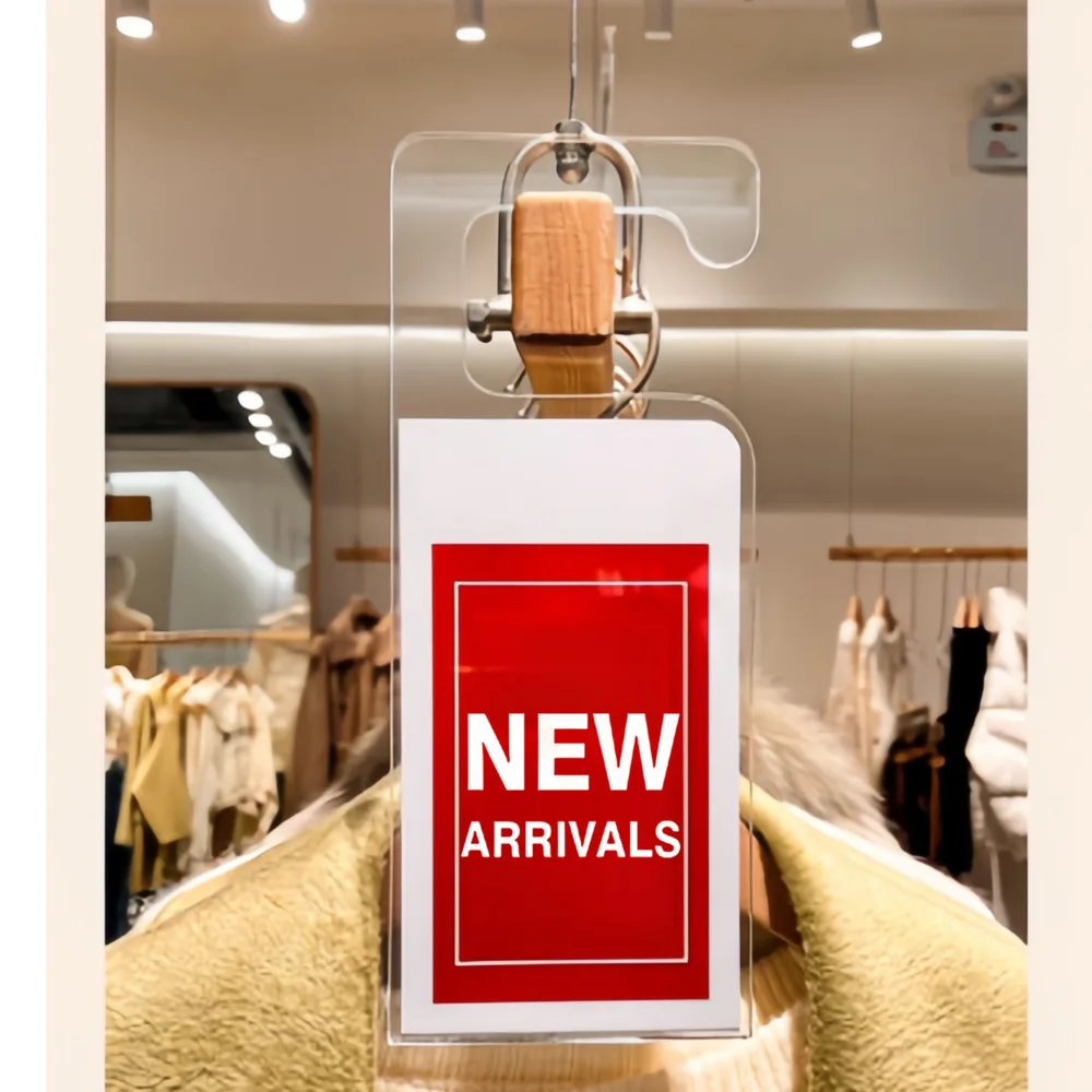 Kleiderbügelanhänger aus Acryl – anpassbares Design für Bekleidungsgeschäfte, transparente Farbdisplay-Schilder, Ladendekoration