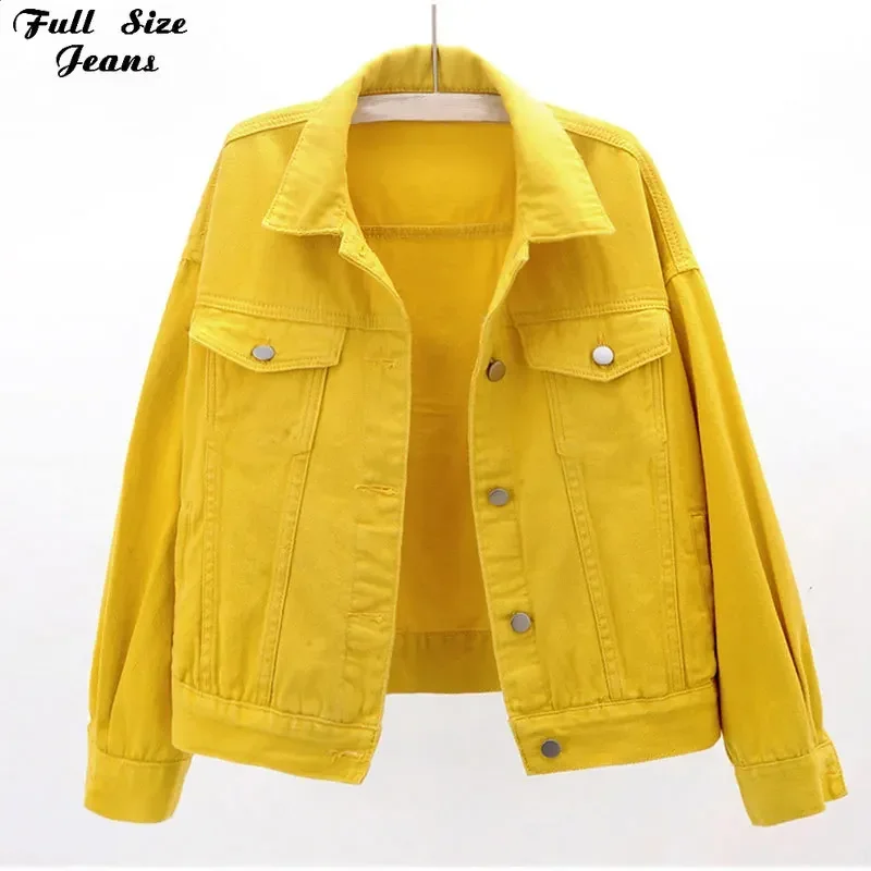 

Purple Yellow Slim Fit Short Denim Jacket Korean Style Casual Jean Coat Basic Jeans Outwear with Cotton Collar Big Breast Women