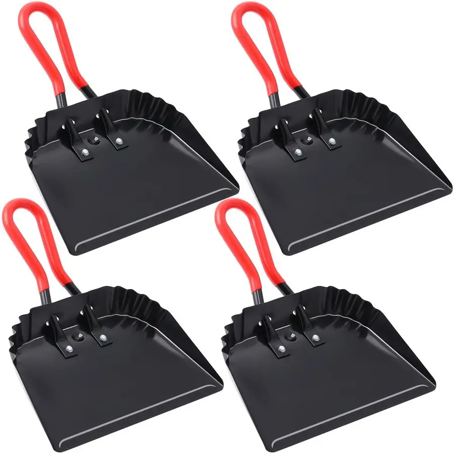 

Набор из 4 прочных металлических совков для уборки пыли и мусора с ручкой, коммерческие совки для тяжелых условий эксплуатации, широкий захват для уборки пыли и отходов