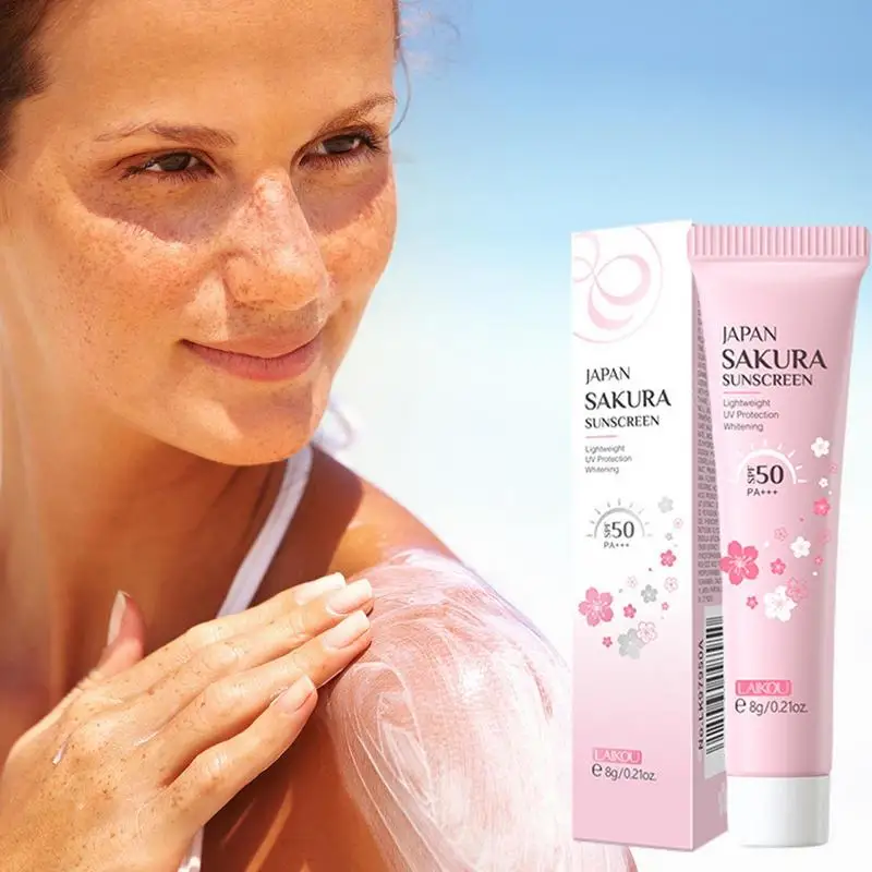 1pc Sakura Whitening Cream Sunscreen Protector Facial Solar Sun Blocker Spf50 PA+++ Isolation Lotion Cream Bleaching Moisturizer