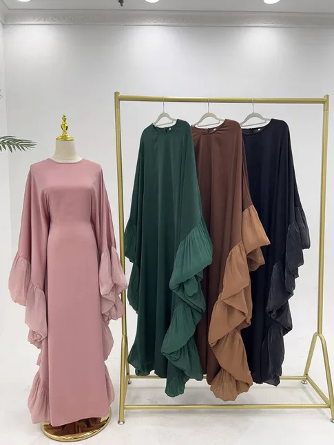 Abaja Dubaj Luksusowa Sukienka na Imprezę dla Kobiet Eid Koronkowe Rękawy Muzułmańskie Długie Sukienki Jalabiya Ramadan Kaftan Szata Strój Turecki