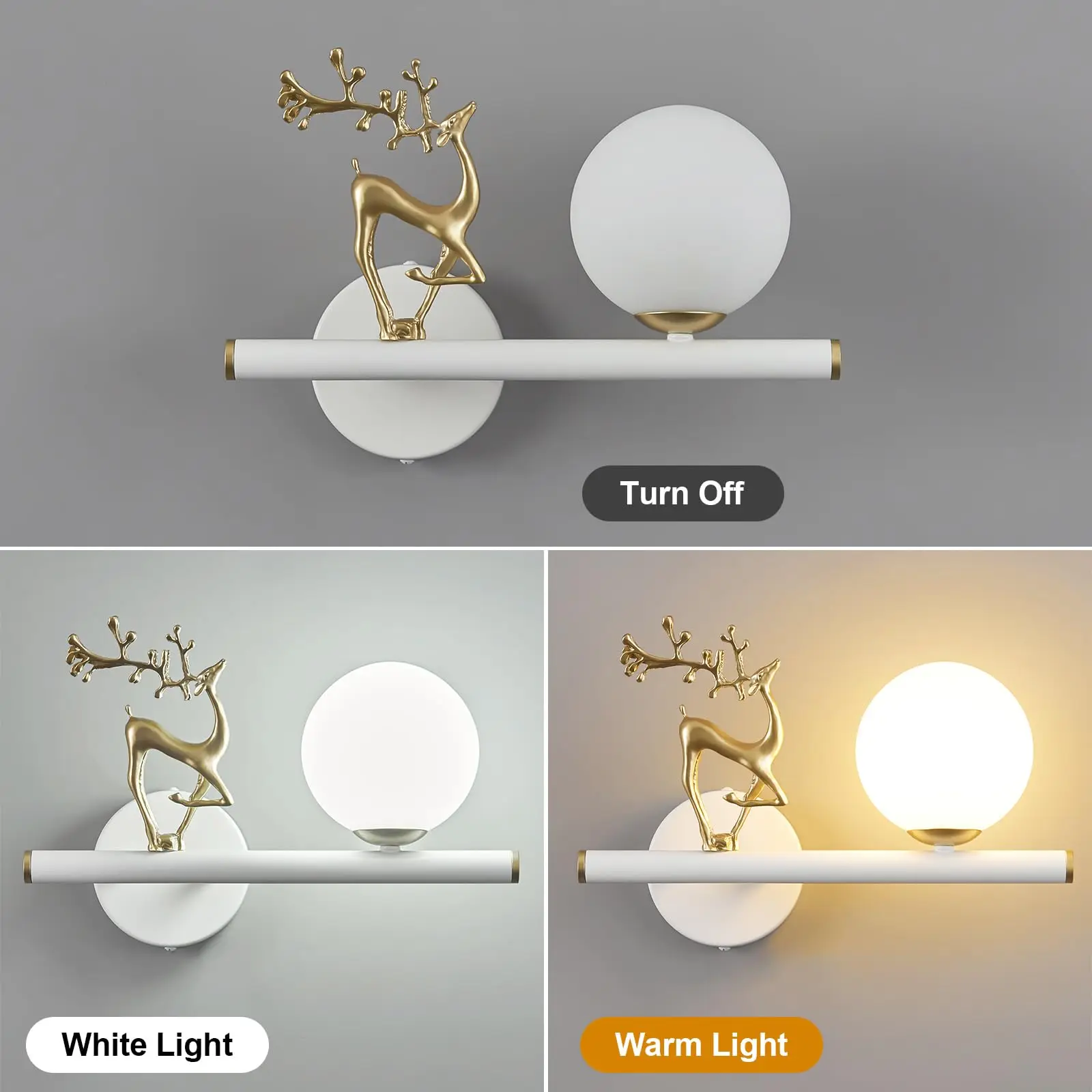 G9 Wall Sconces Set of Two Gold Deer Wall lamp with Glass Globe Lampshade Indoor Wall Lighting for Bedroom Living Room