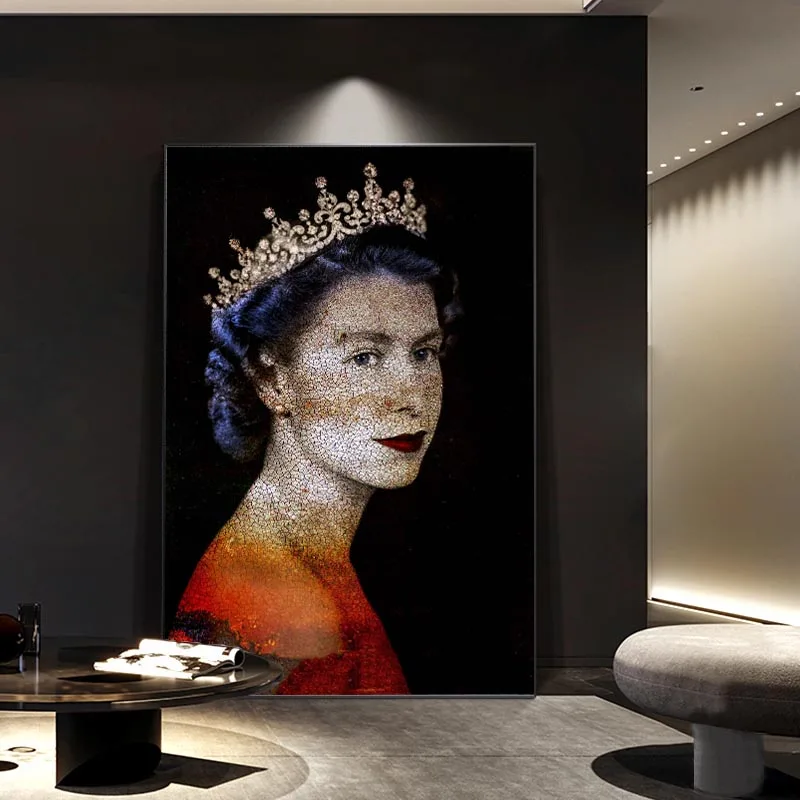 Elizabeth II Poster Print On Canvas Queen Canvas Painting Crown Woman Print Picture Home Decor Wall Art Living Room Mural Unfram