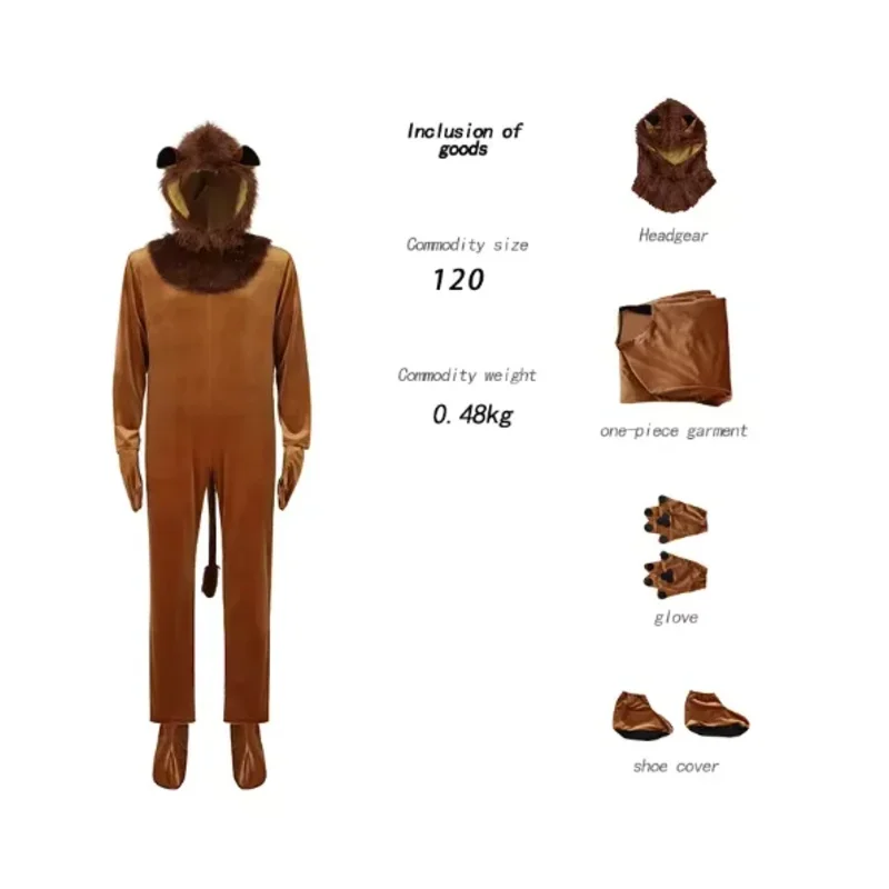 

Animal Cosplay Costume Lion King Jumpsuit Role Play Kids Adlut Halloween Performance Fancy Dress Long Hair Lions Suit Unisex