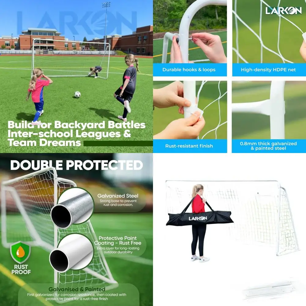 

Портативные футбольные ворота 12x6 футов для двора, тренировок и турниров - прочная стальная конструкция с сеткой, конусами, сумкой и креплениями для детей и взрослых