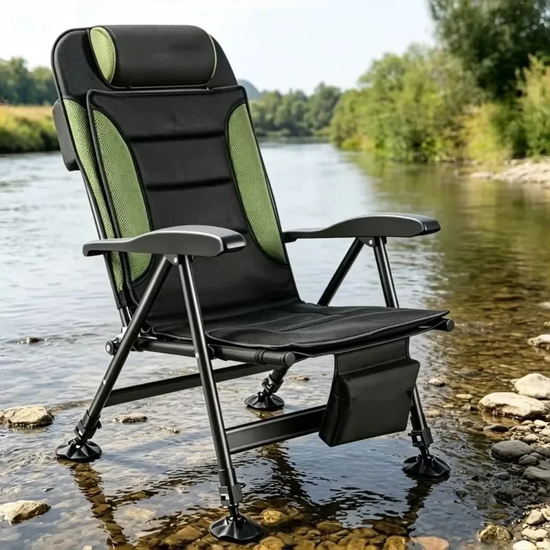 Portable Folding Fishing Chair Carbon Steel Frame Oxford Cloth Seat Comfortable Multifunctional Outdoor Camping Beach