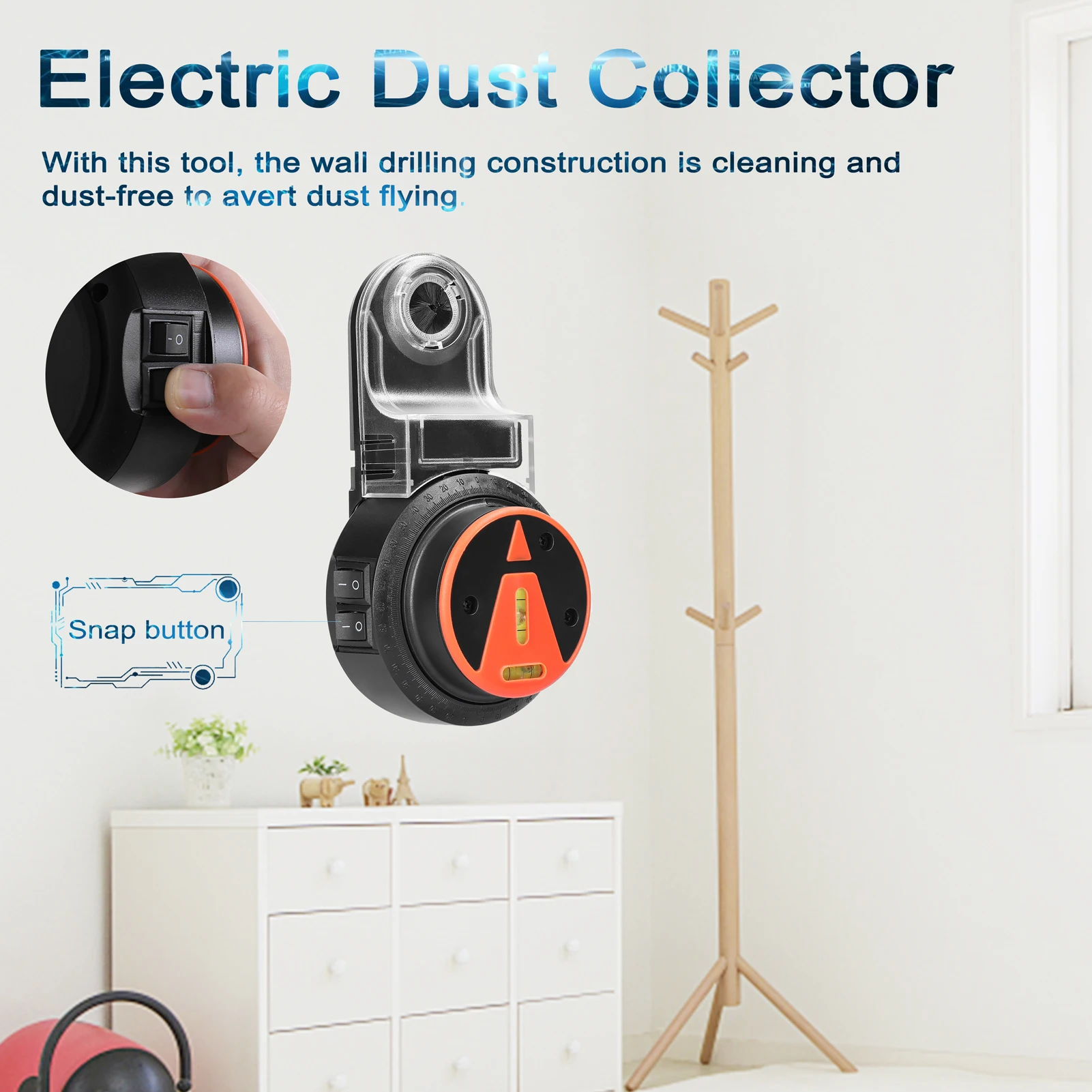 Dust Collector 2 In 1 360° Wall Electric Drilling Dust Collector Laser Level Electric Self-mounting Vacuum Sucker Drilling