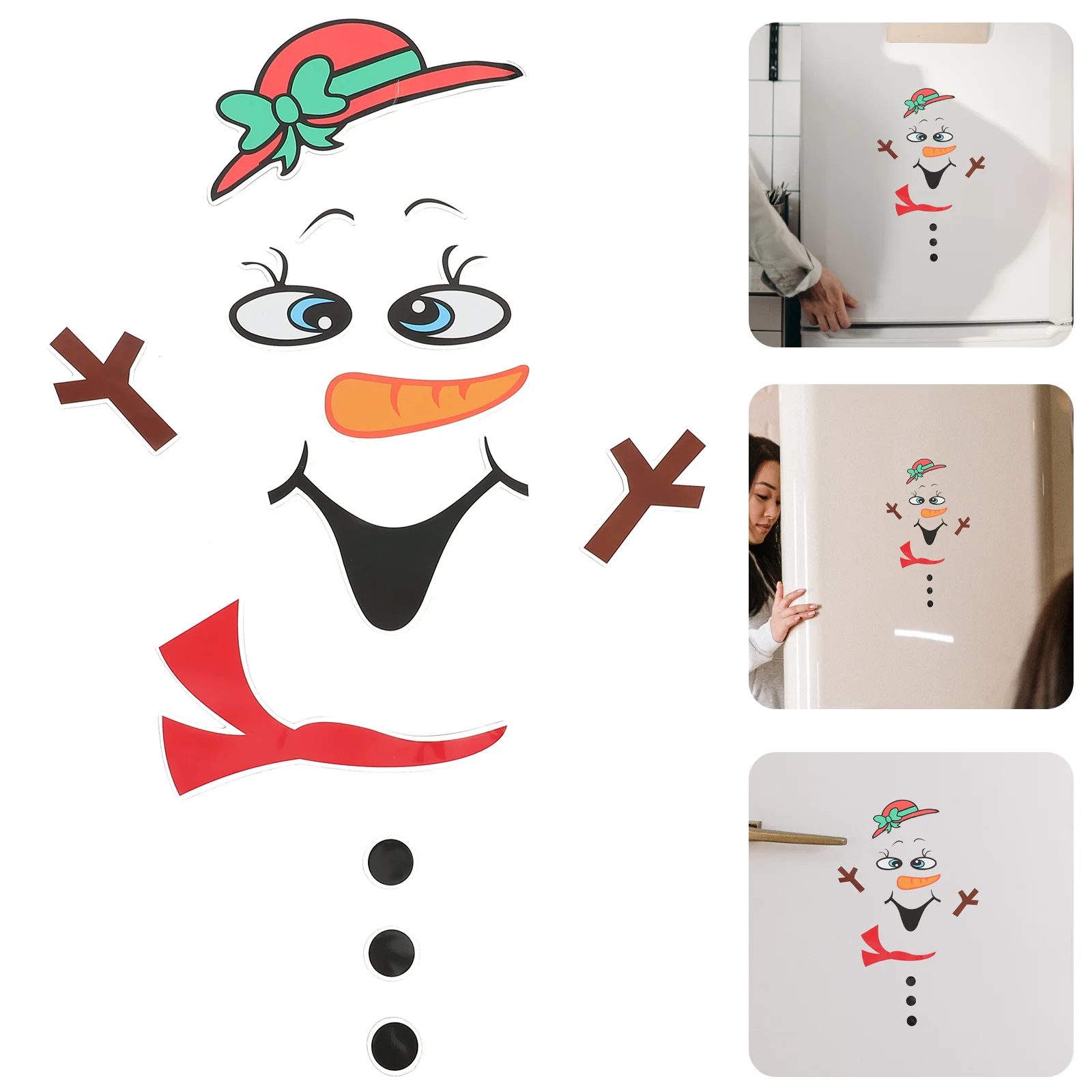 

Christmas Snowman Fridge Decal Set Waterproof PVC Sticker for Refrigerator Home Party Decoration Living Room Room