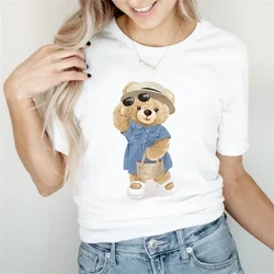 Summer Women'S Fun Cute Girl Bear Print T-Shirt Women'S Fashion Clothing Pattern T-Shirt Leisure Women'S Simple Short Sleeve T-S