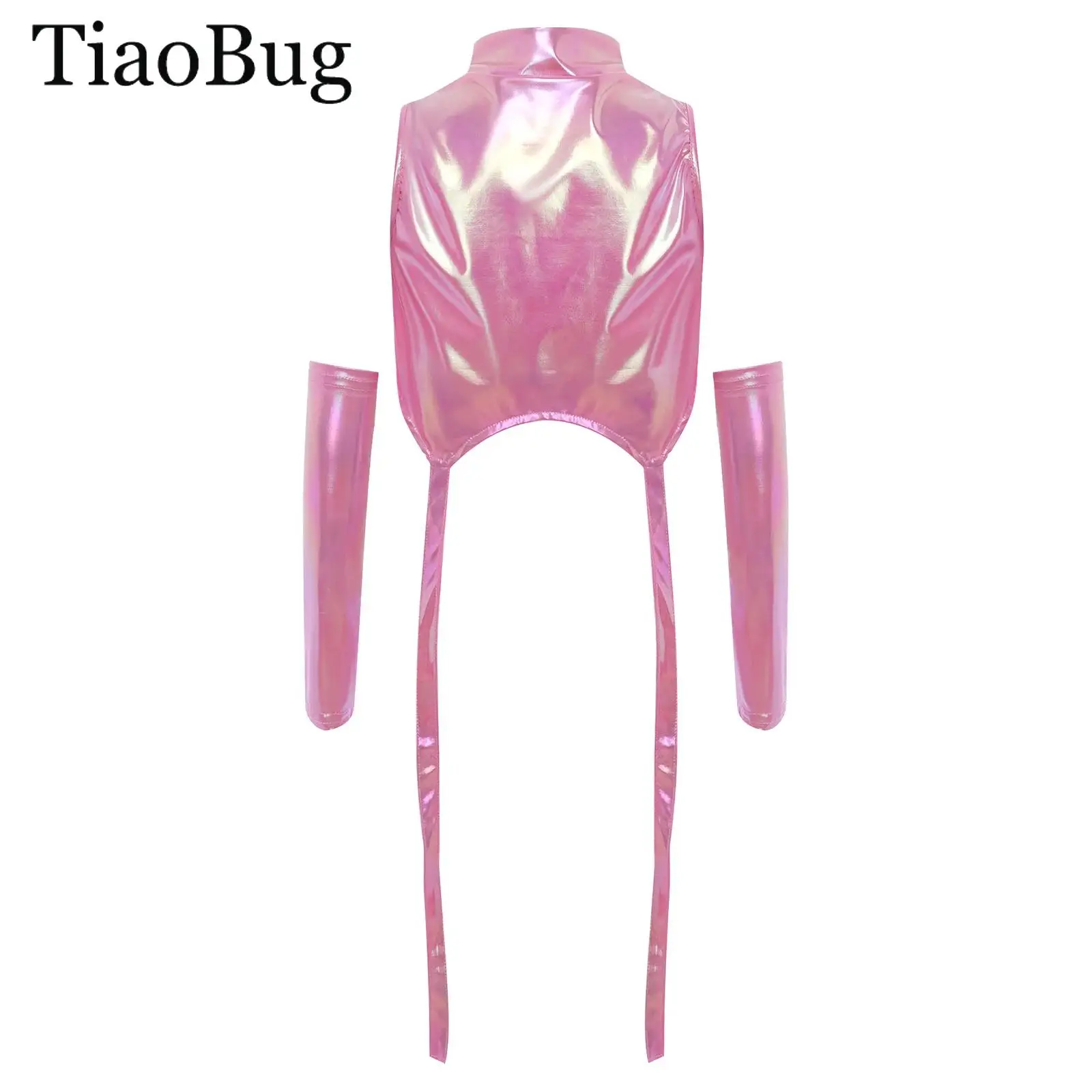 

Teen Girls Shiny Hip-Hop Jazz Dance Vest Crew Neck Sleeveless Metallic Crop Top Snakeskin/Letter Print Top Fashion Street