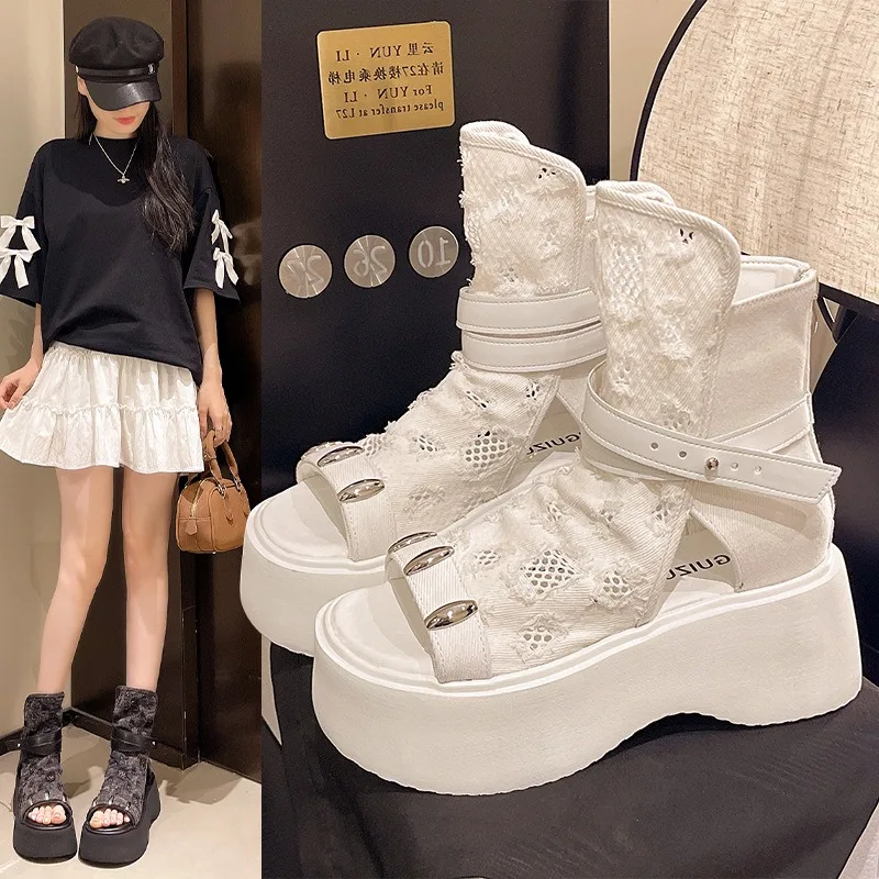 

Women's Sandals High-end Thick-soled Belt Buckle Open-toed Cool Boots Hollow Out Women's Temperament Roman Boots Sandalias Mujer