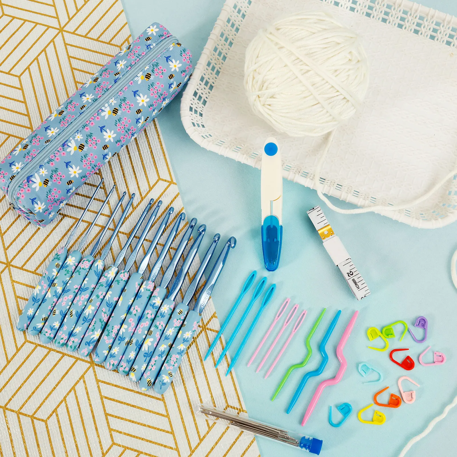 

70 шт., набор крючков для вязания крючком от 2 мм до 8 мм, мягкая ручка, эргономичный набор игл для вязания с сумкой для хранения, полные спицы