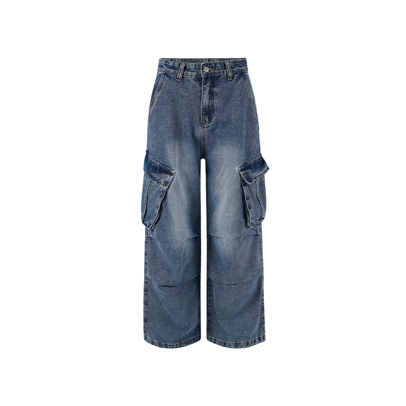 

2025 autumn street multi pocket workwear unisex jeans for men and women fashion Y2K trend loose wide leg pants