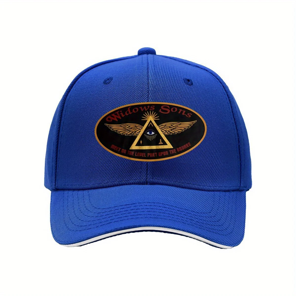 قبعة بيسبول قابلة للتعديل من شركة Widows Sons Masonic Riders Association - خفيفة الوزن باللون الأزرق الداكن مع شعار ذهبي وتصميم العين،