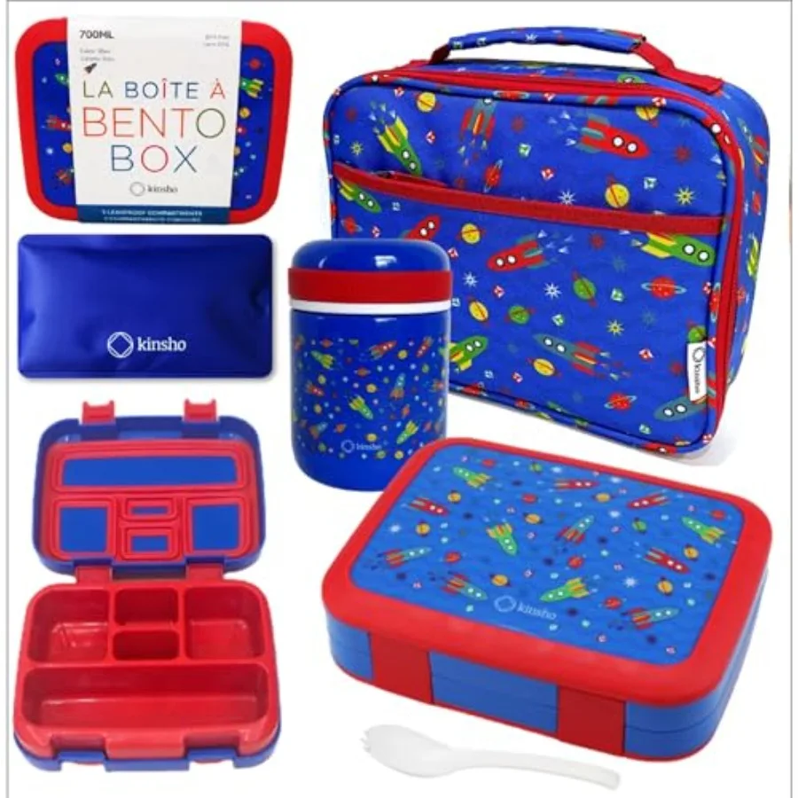 Bento Box with Thermo Stainless Steel Food Jar for Hot-Cold Food or Soup, Insulated Lunch Bag and Ice Pack Set for or Toddlers.