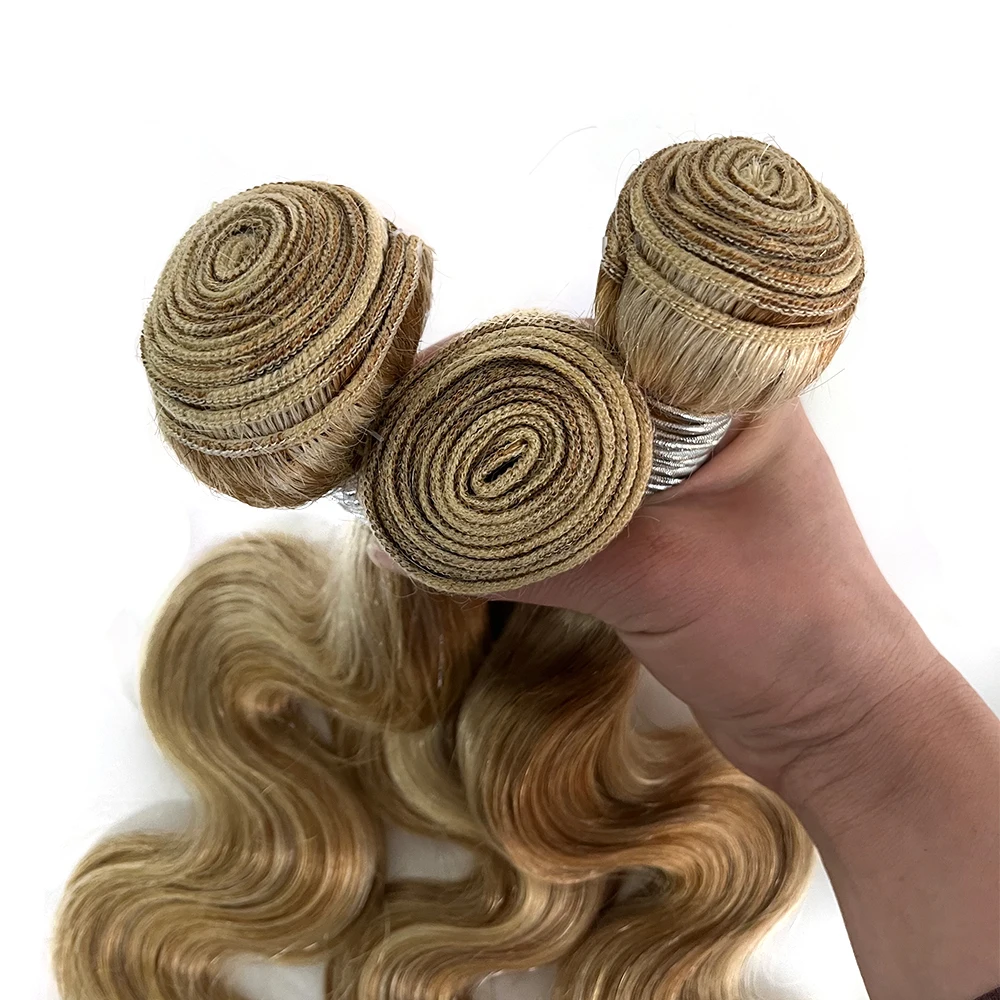 Linhua Body Wave P27/613 bundel rambut manusia 8 sampai 30 inci gelombang tubuh rambut manusia sorot mesin pirang dibuat pakan tenun ganda