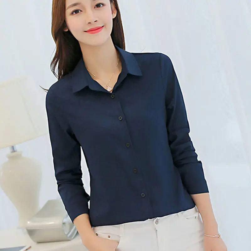 Women Clothing Office Lady Spring Autum Summer Shirt Blouse Fashion Full Sleeve Chiffon Smooth No Wrinkle Non-iron Breathable