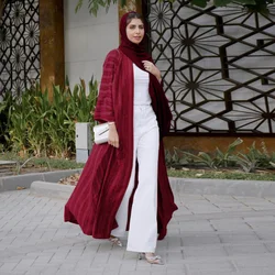 Red Abaya Islam Prayer Dress Woman Long Loose Sleeve Muslim Ladies Open Kimono Kebaya Knitting Dubai 2024 Luxury Robe Clothing