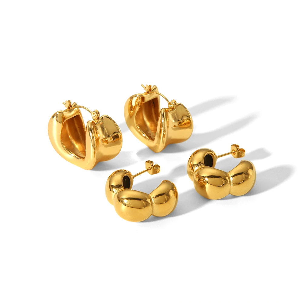 

Creative Statement Irregular Geometric Hollow Earrings 18K Gold Plated Stainless Steel Gold Bead Hoop Earrings for Women Gifts