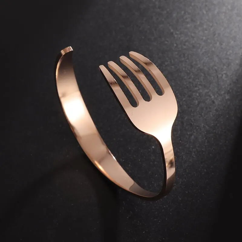 Stainless Steel Simple Curved Cutlery Fork Cuff Bracelet Fun Tricolor Open Bracelet Men\\\\\\\\\\\\\\\'s Ladies Hip Hop Cool Jewelry