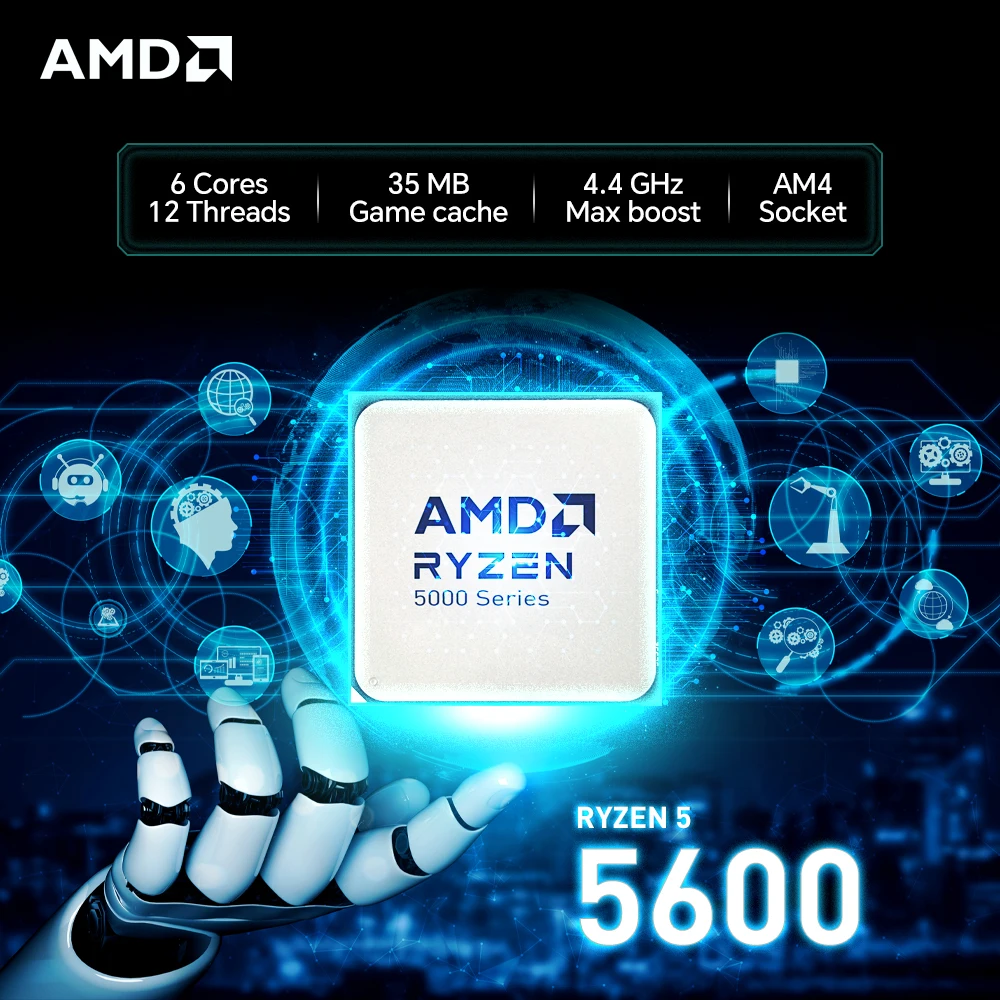AMD R5 5600 65W 7NM L3=32M 3.5GHz AMD Ryzen 5 5600 6-Core 12-Thread Gaming Processor DDR4 Socket AM4 but without fan