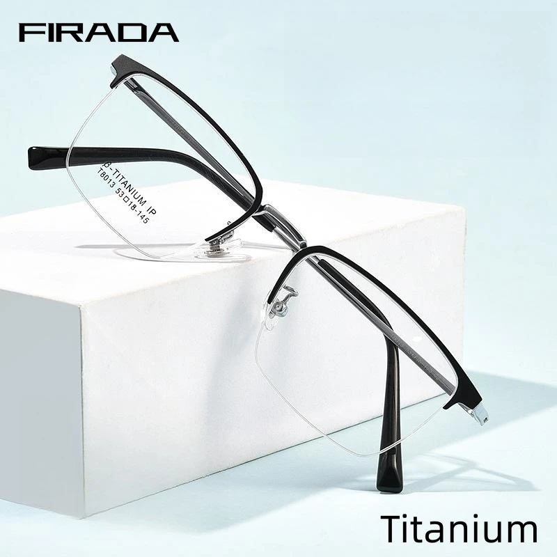 

FIRADA Fashion Glasses Women Luxury Vintage Titanium Square Eyewear New Half Frames Prescription Eyeglasses Frame For Men T8013B