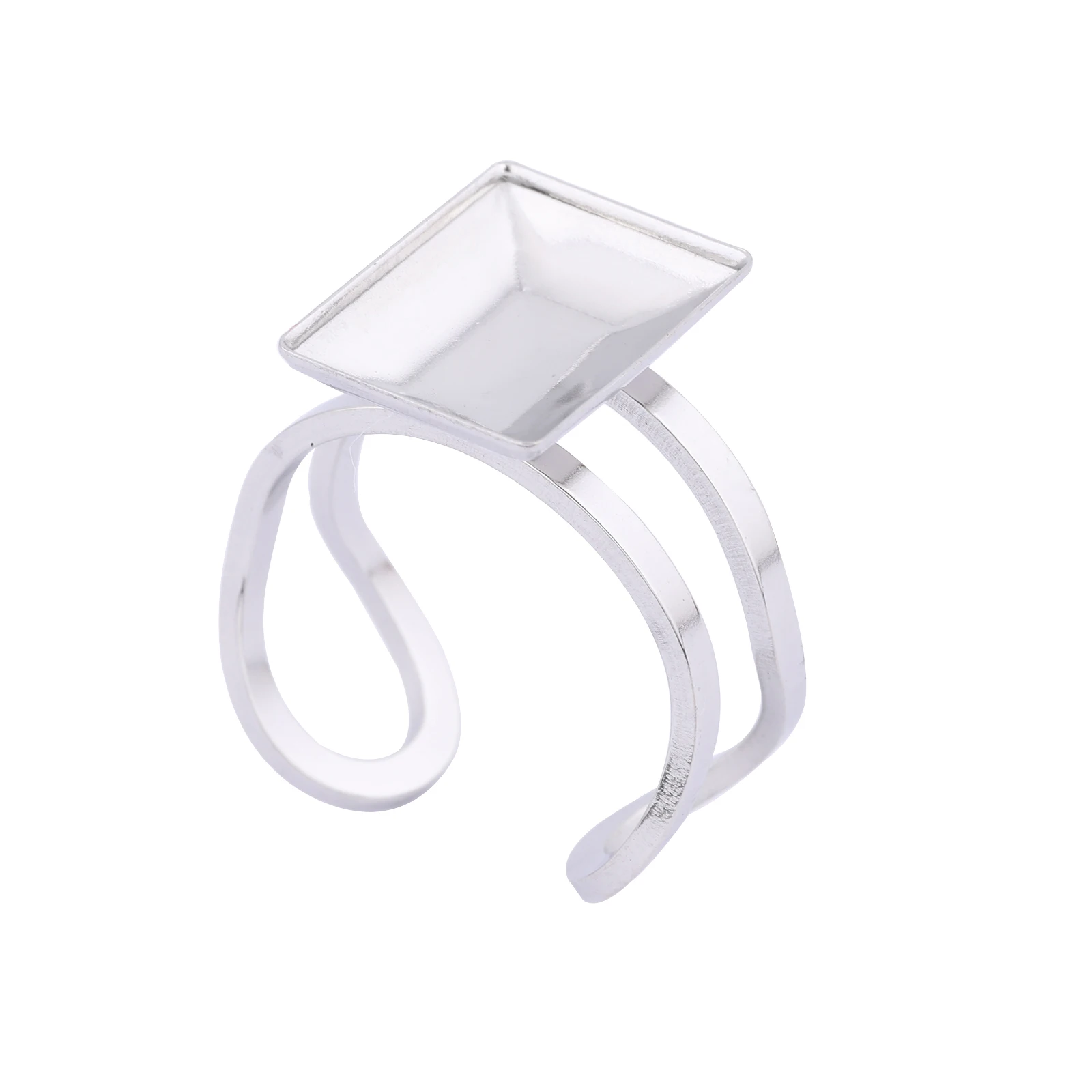 5pcs Stainless Steel Adjustable Ring Base Blanks For 10x14mm Rectangle Pointback Stone Diy Fingerring Bezel Settings