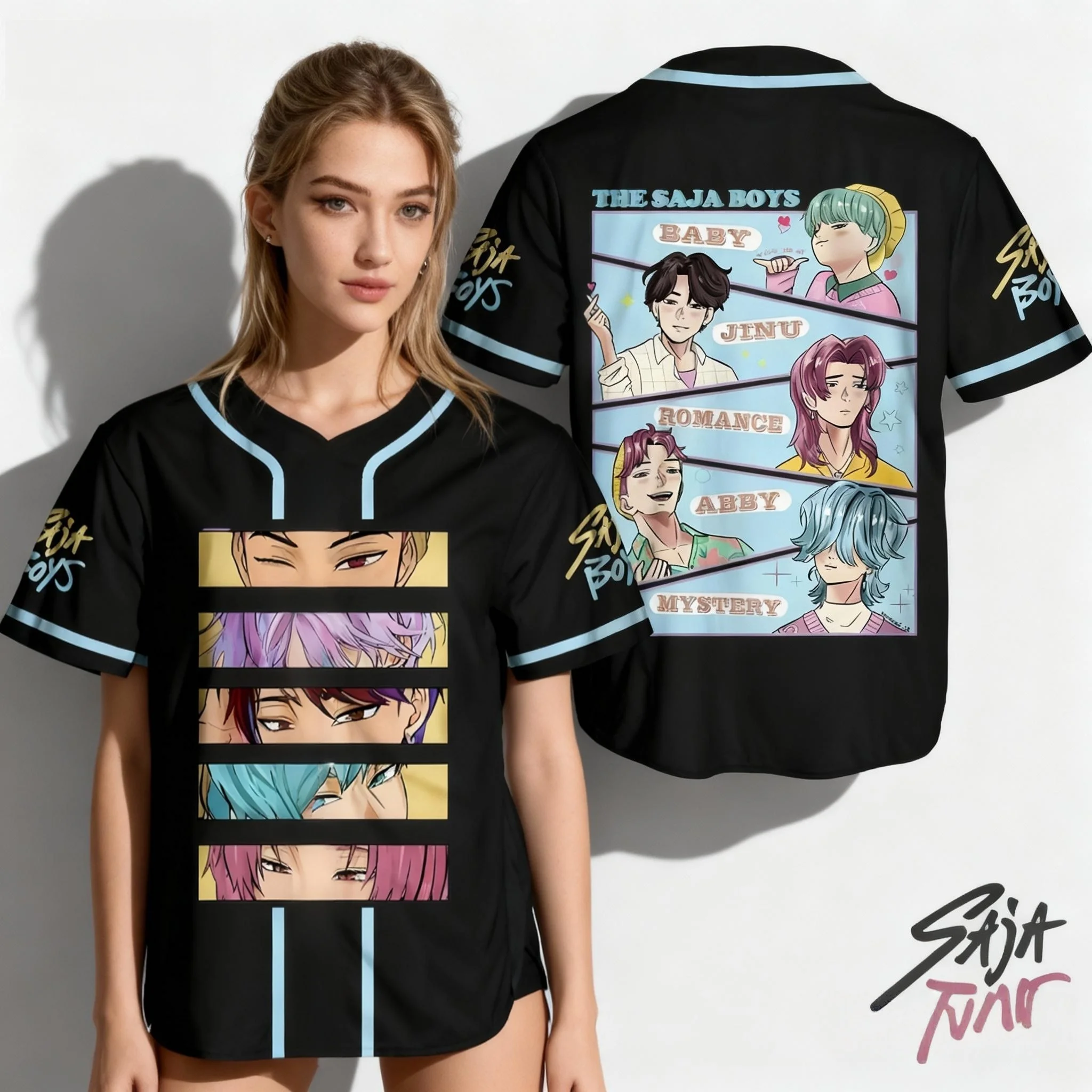 

25/26 Hottest Movie Kpop Witch Hunt Summer V-neck Baseball Shirt Oversized Street Women's Men's Adult Children's T-shirt Top