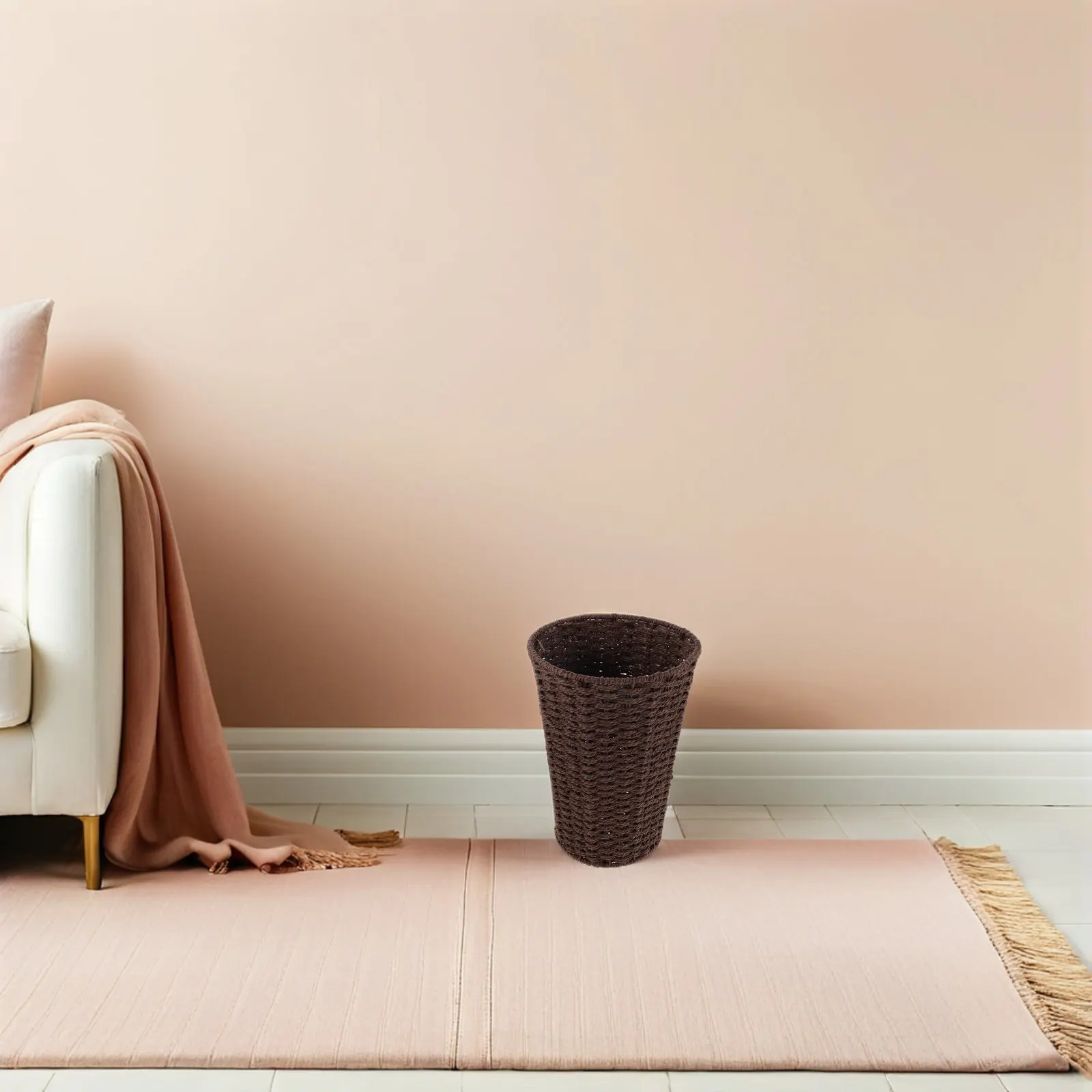 

Handwoven Paper Rope Woven Trash Can Waste Paper Basket Bedroom Bathroom Living Room Office Decorative Storage Bin Sundries