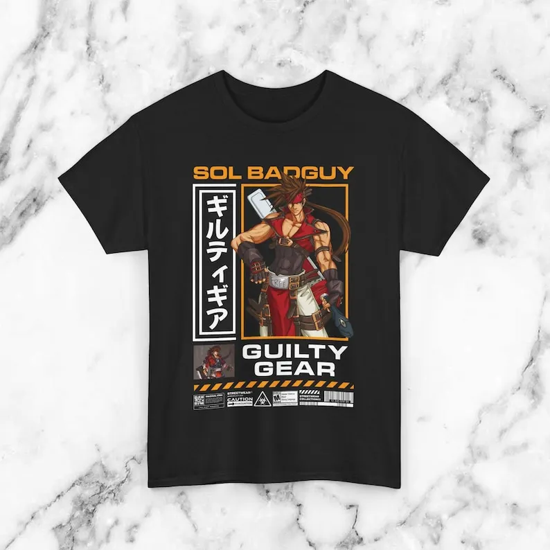 GUILTY GEAR Sol Badguy Anime T Shirt Softstyle Unisex FGC Shirt Gaming Streetwear Graphic T-Shirt