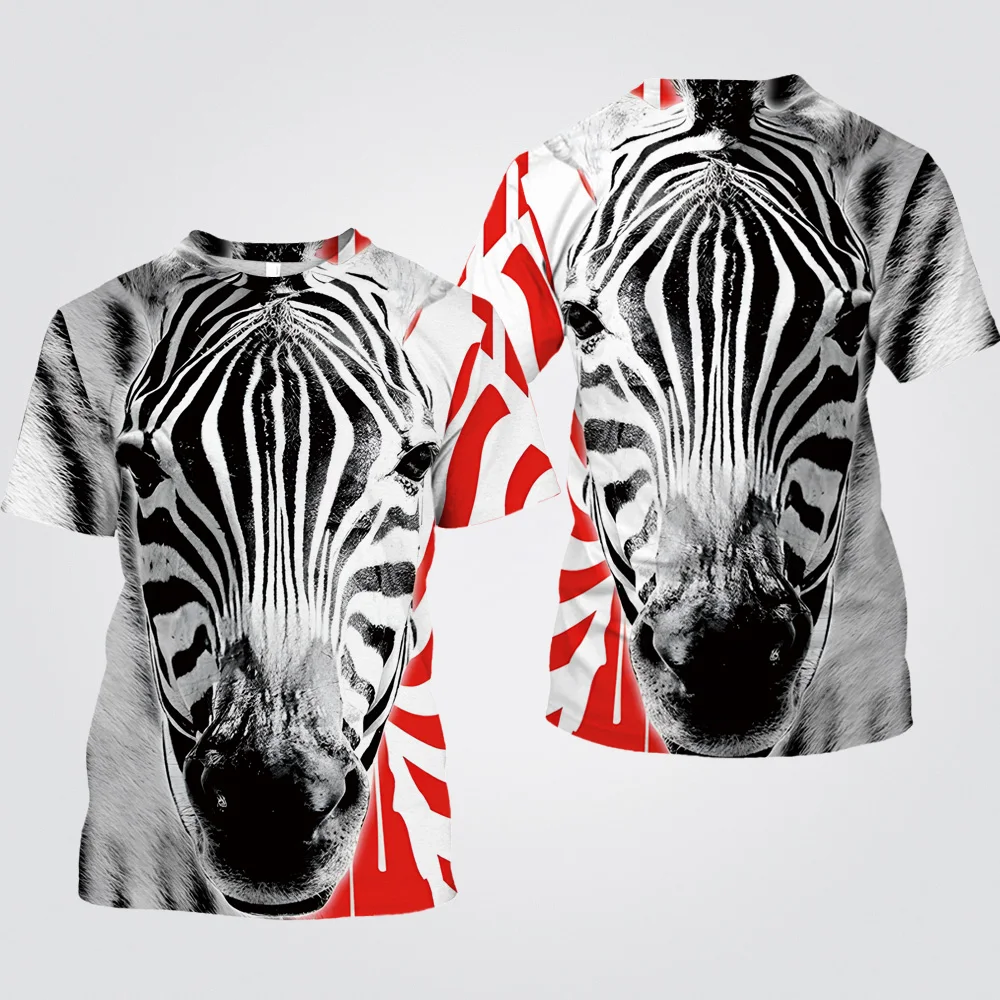 

Harajuku Zebra Men's T-Shirt 3D Lion Print Modern Tiger Print Crew Neck Top 2023 Summer Casual Unisex Polyester Material Shirt