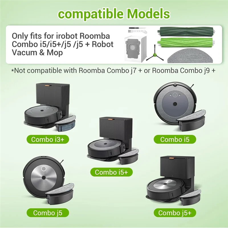 -ESTR para Irobot Roomba Combo I5, I5+, J5, J5+, I3+ Kit de accesorios de aspiradora Cepillo Lateral principal filtros Hepa almohadillas de fregona