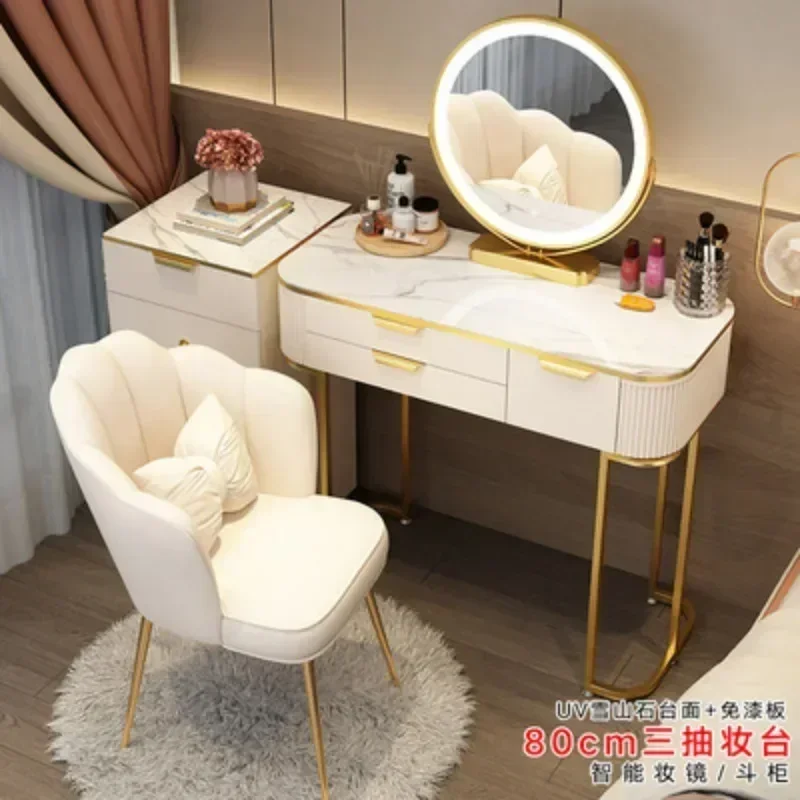 Modern Minimalist Dressing Table - White/Gray with Multi-Storage, Vanity Decor