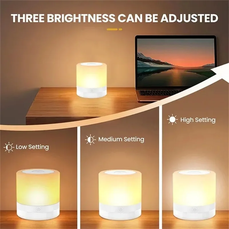 1pc Mini Night Light Smart Portable Touch Control Colorful LED Desk Table Lamp Bedside Lamps Desk Lamp Living Room Decoration