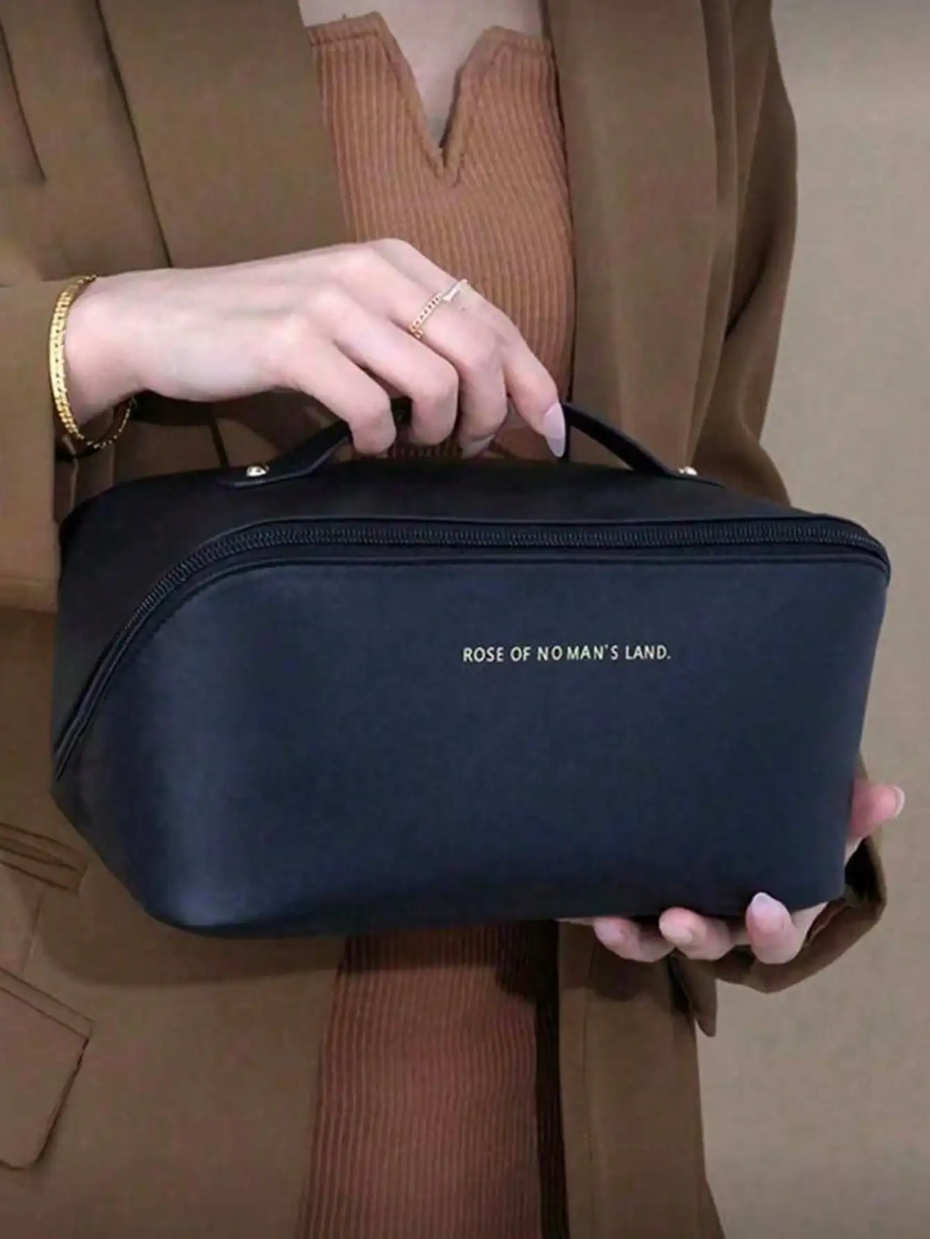 Trousse de maquillage portable en PU pour femme de 25 L Noir, trousse de toilette de voyage de grande capacité – Organisateur de rangement de cosmétiques et étui à cosmétiques