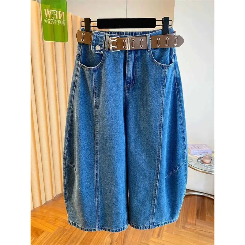 Fashion Blue Jeans Women's Denim Pants Summer 2026 New Loose Straight Leg Wide Leg Pants Eight Quarter Pants Female Leisure