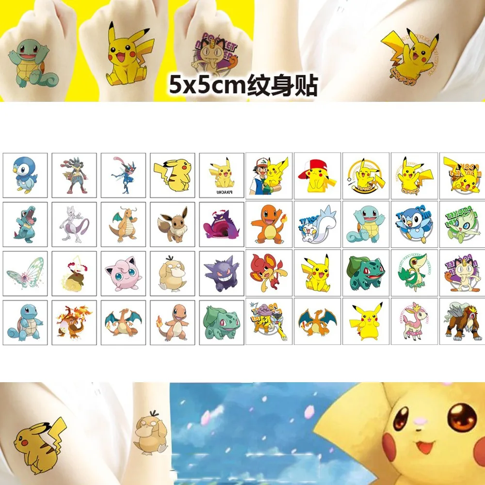 20Pcs/set Pokemon Tattoo Stickers Pikachu Action Figure Cartoon Children's Temporary Tattoos Kids Girl Art Tattoos Birthday Gift