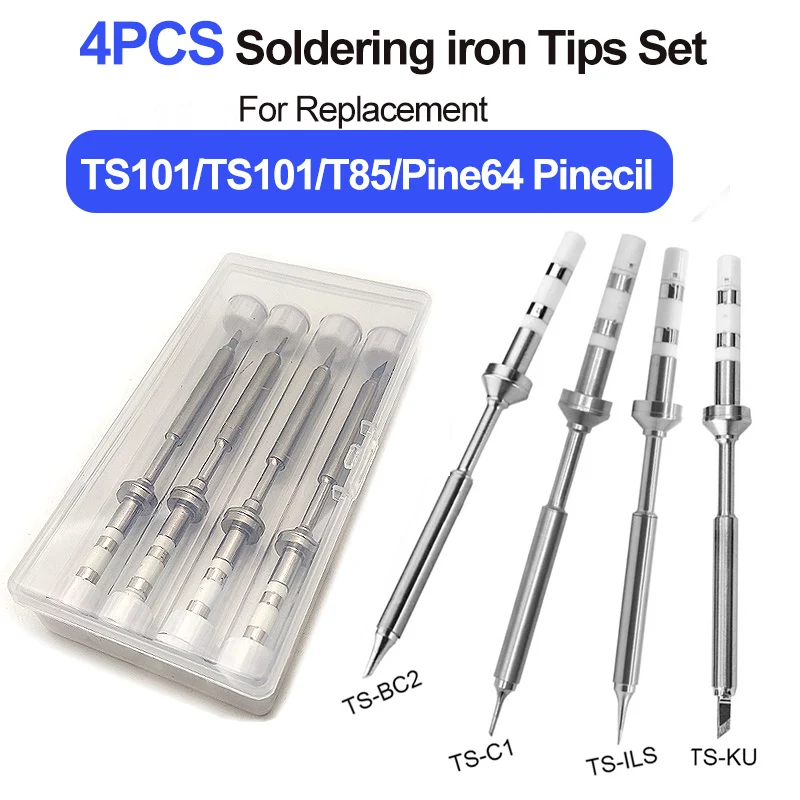 4PCS TS-BC2 C1 KU ILS I C4 D24 K B2 BC3 JL02 J02 Tips Replacement Models For Pine64 Pinecil TS100 TS101 Soldering Iron Tips