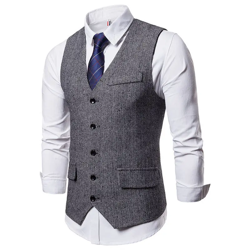 

Men's Busin Casual V-Ne Single Button Vest Wedding omsmen Maid of Pure Color Suit Vest Youth Workwear Jaet