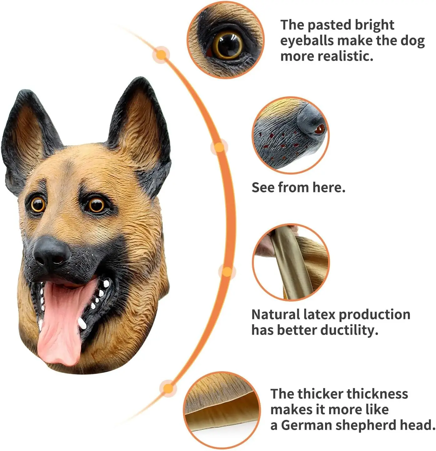 Maschera per la testa del cane Maschera per il costume del cane per la festa di Halloween Costume cosplay per adulti Maschera per la testa di animale in lattice (Perd tedesco)